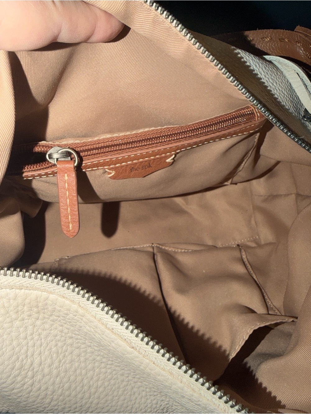 The Sak, Stone in color. Shoulder Bag with Tan Strap - Picture 3 of 3